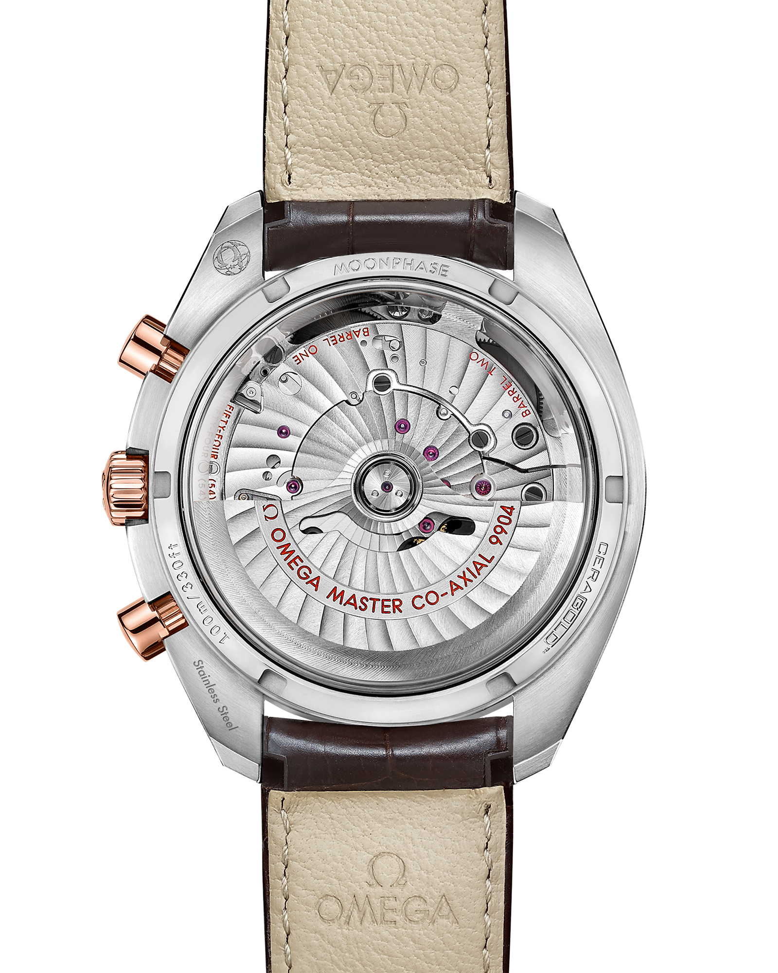 Omega SPEEDMASTER MOONPHASE 44.25 mm, steel ‑ Sedna™ gold on leather strap 304.23.44.52.13.001 - Image 2