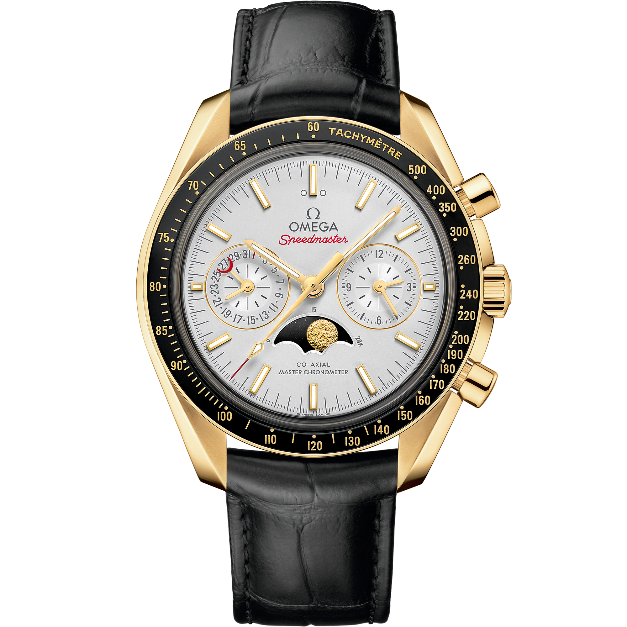 Omega SPEEDMASTER MOONPHASE 44.25 mm, yellow gold on leather strap 304.63.44.52.02.001