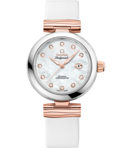 Omega DE VILLE LADYMATIC 34 mm, steel ‑ Sedna™ gold on leather strap 425.22.34.20.55.004