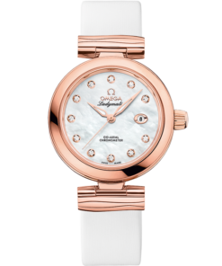 Omega DE VILLE LADYMATIC 34 mm, Sedna™ gold on leather strap 425.62.34.20.55.004