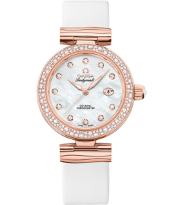 Omega DE VILLE LADYMATIC 34 mm, Sedna™ gold on leather strap 425.67.34.20.55.008