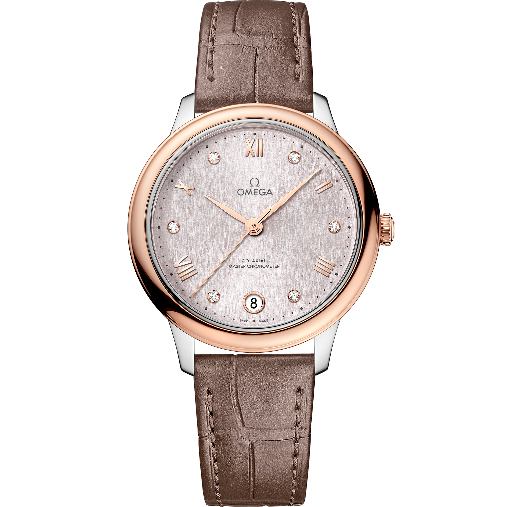 Omega DE VILLE PRESTIGE 34 mm, steel ‑ Sedna™ gold on leather strap 434.23.34.20.52.003