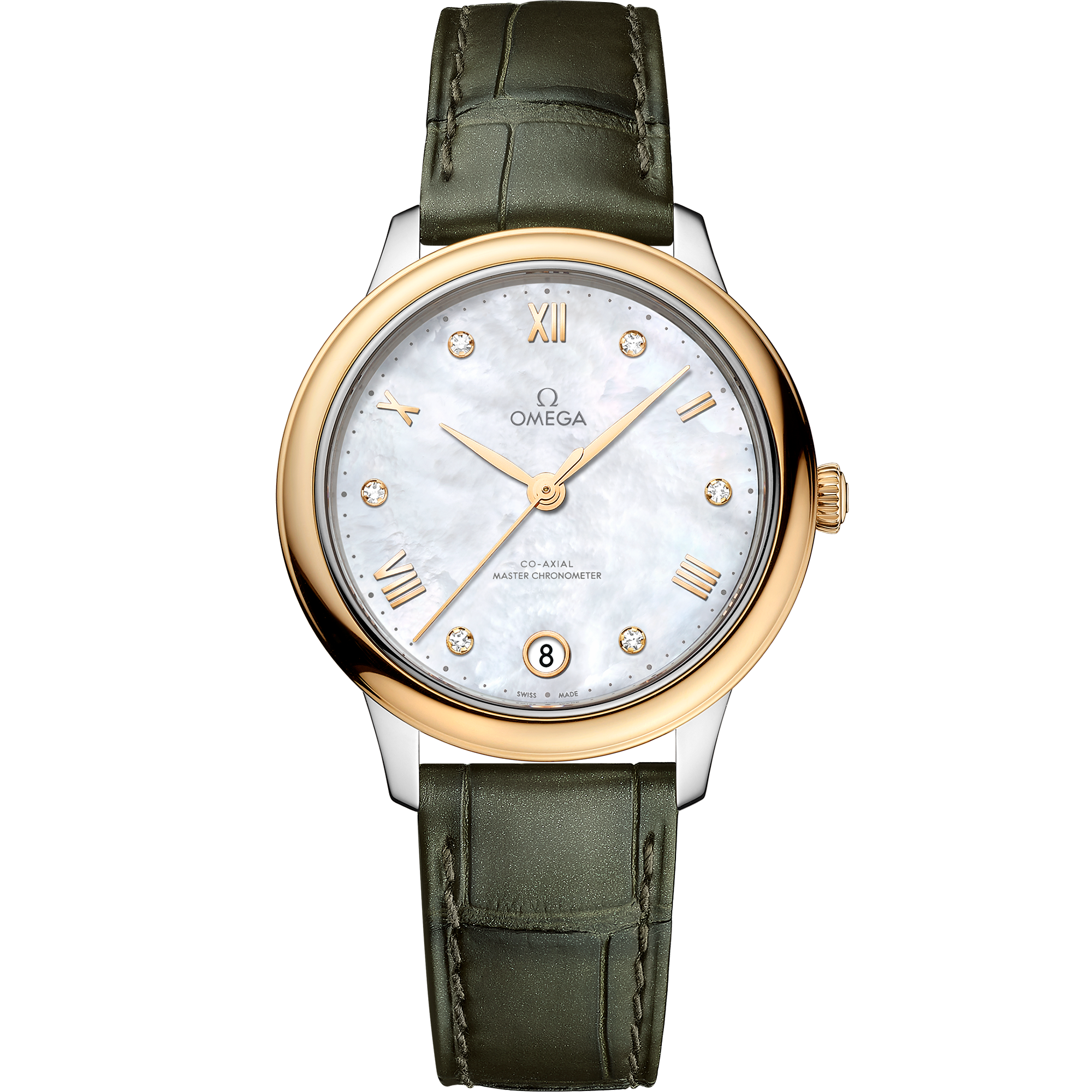 Omega DE VILLE PRESTIGE 34 mm, steel ‑ yellow gold on leather strap 434.23.34.20.55.002