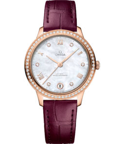 Omega DE VILLE PRESTIGE 34 mm, Sedna™ gold on leather strap 434.58.34.20.55.001