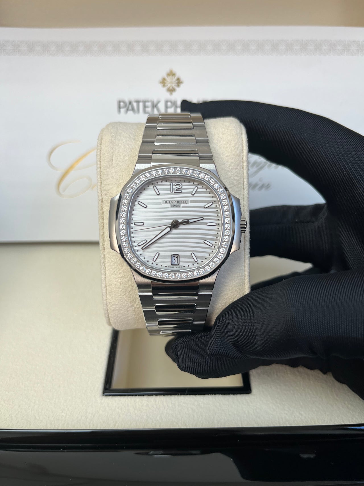 Patek Philippe Nautilus Diamond Bezel Silver Index Dial Reference #7118/1200A-010 - Image 3