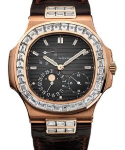 Patek Philippe Nautilus Rose Gold Diamond Bezel & Moon Phase Brown Dial 5724R 001