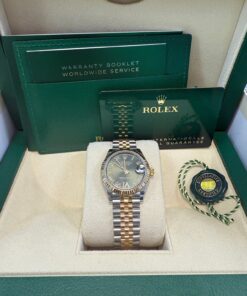 Alternative view of Rolex Datejust 31 mm Fluted Bezel Olive Green Diamond Roman Six Dial Jubilee Bracelet 278273