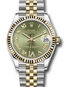 Rolex Datejust 31 mm Fluted Bezel Olive Green Diamond Roman Six Dial Jubilee Bracelet 278273