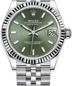 Rolex Datejust 31 Steel and White Gold Datejust 31 Fluted Bezel Mint Green Index Dial Jubilee Bracelet 278274