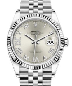 Rolex Datejust 36 Steel Datejust 36mm Fluted Bezel Silver Diamond Roman VI and IX Dial Jubilee 126234