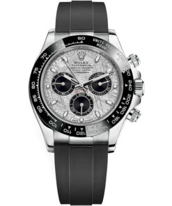 Rolex Daytona White Gold Daytona 40 Watch - Meteroite and Black Index Dial - Black Oysterflex 116519LN